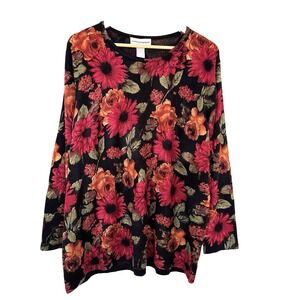 Cathy Daniel's Women's  3x Multicolored Floral Knit Round Neck Pullover Sweater